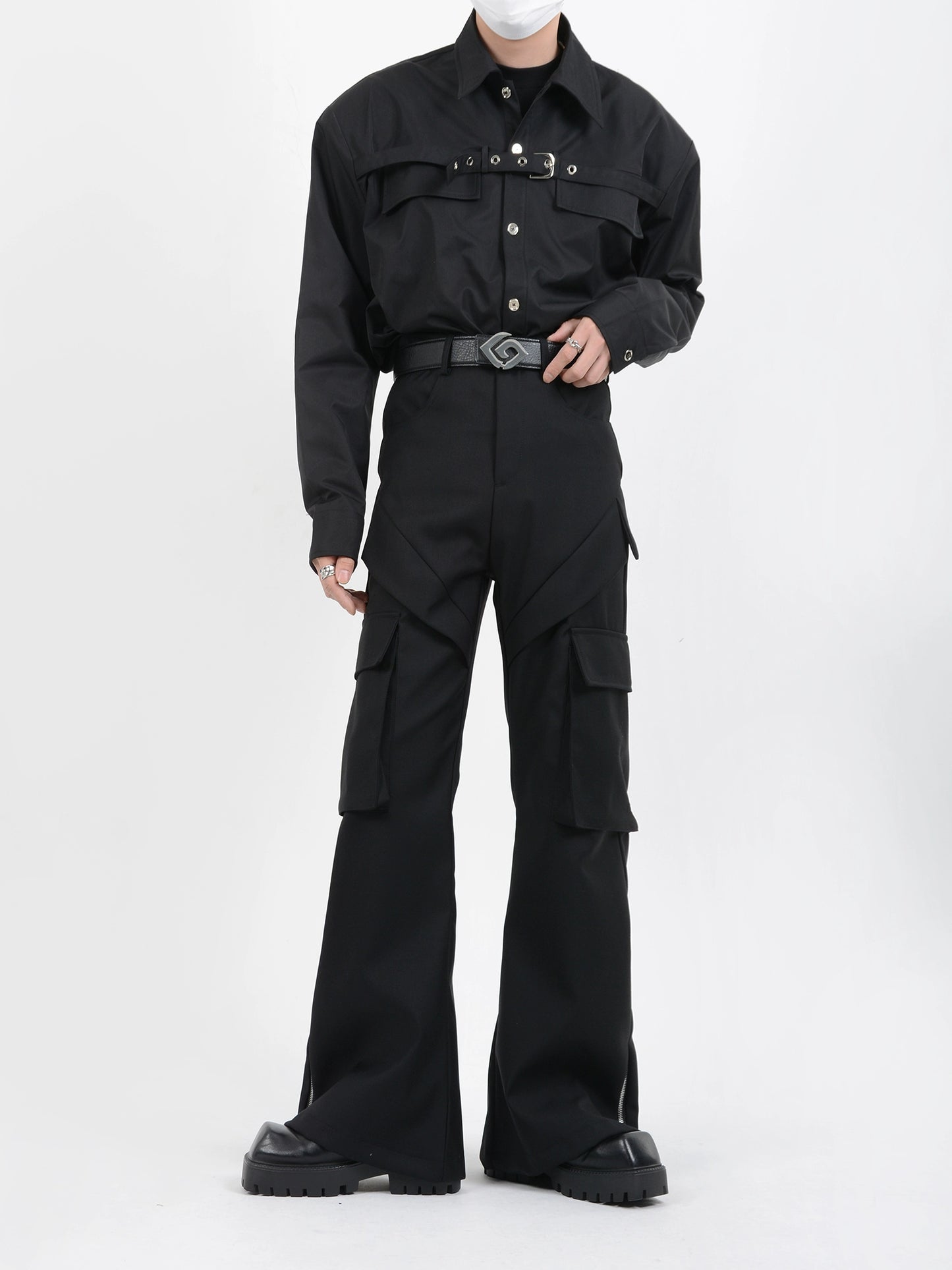 Zipper Design Flare Workwear Pants WN5096