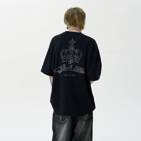 Studs Design Neckline Metal Buckle Short Sleeve Basic T-Shirt WN5078