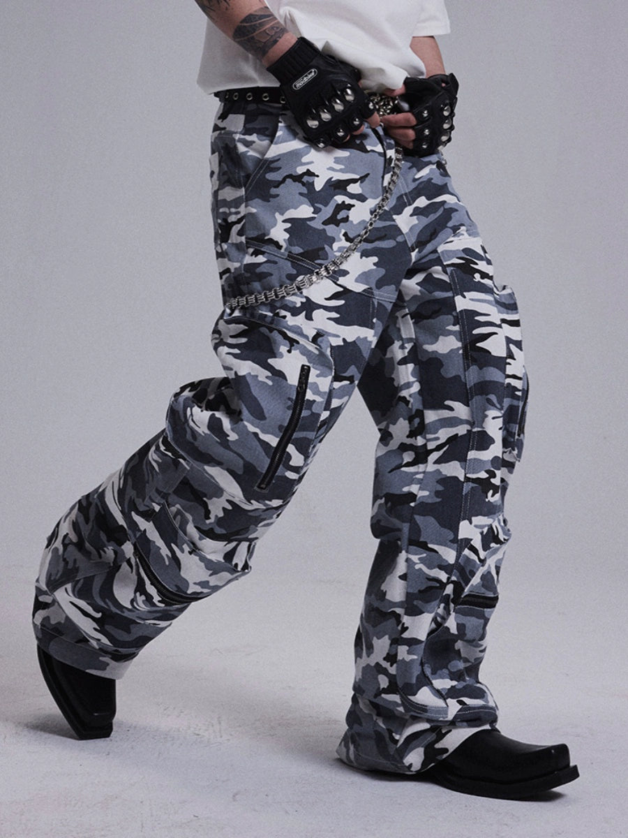 Wide-leg Multi Pocket Workwear Camouflage Pants WN4967