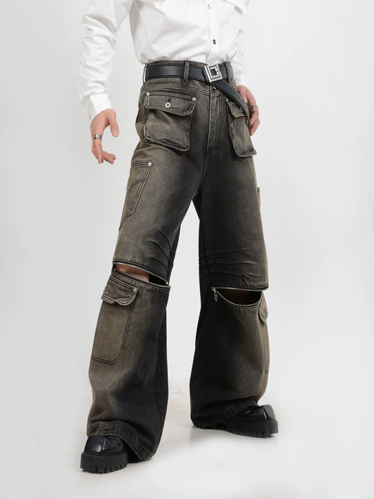Multiple Pocket Wide-leg Cargo Denim Jeans WN5095